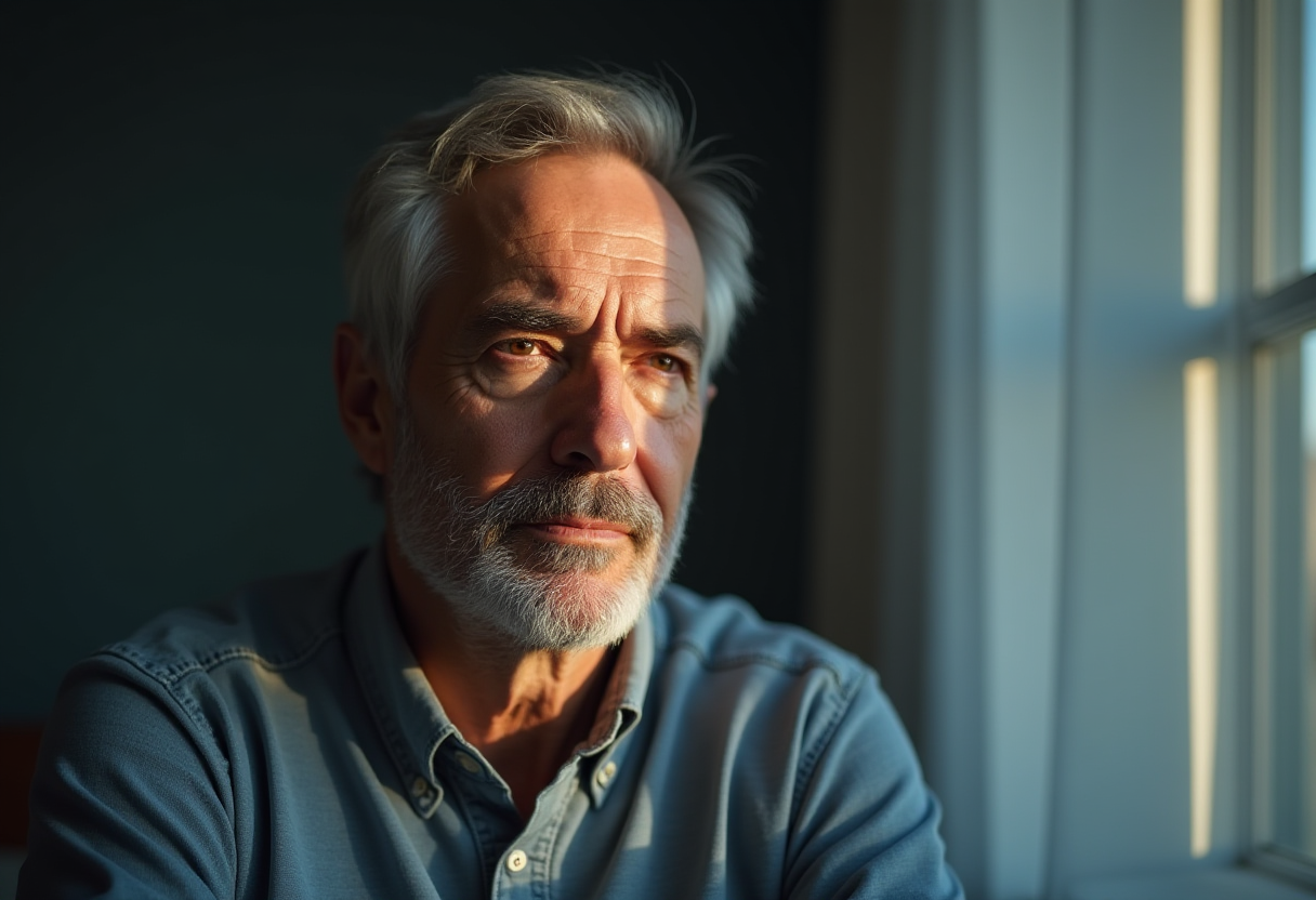 troubled man at window
